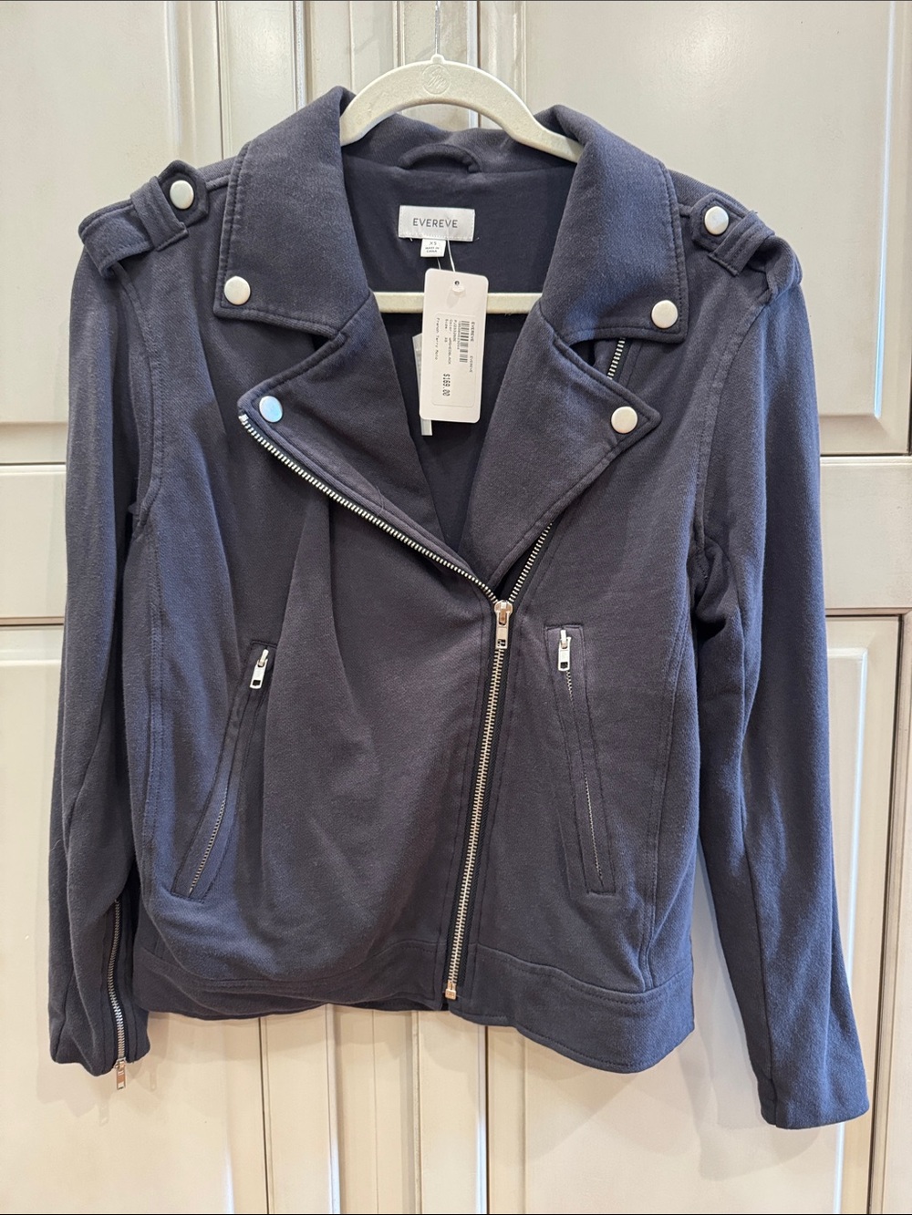 Evereve Washed Black French Terry Moto-Inspired Zip Jacket